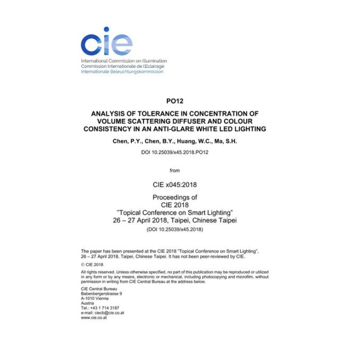 ANALYSIS OF TOLERANCE IN CONCENTRATION OF VOLUME SCATTERING DIFFUSER AND COLOUR CONSISTENCY IN AN ANTI-GLARE WHITE LED LIGHTING (PO12, 466-471)