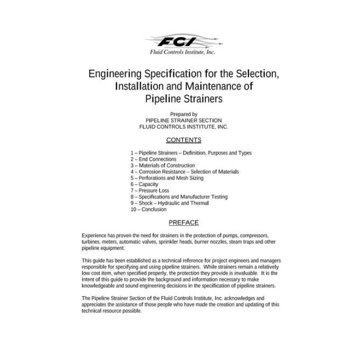 Engineering Specification for the Selection, Installation and Maintenance of Pipeline Strainers